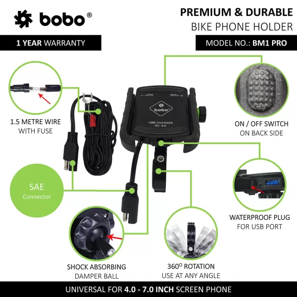 BOBO GEARS - MOBILE HOLDER - BM1 PRO - JAW GRIP ( WITH FAST USB 3.0 CHARGER , SAE CONNECTOR  FAST USB CABLE ) - Image 2