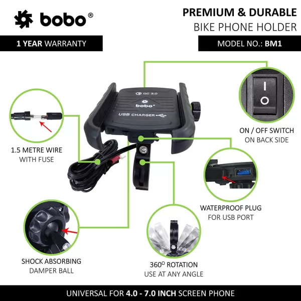 BOBO GEARS - MOBILE HOLDER - BM3 - CLAW GRIP ALUMINUM ( WITH FAST USB 3.0 CHARGER ) - Image 3