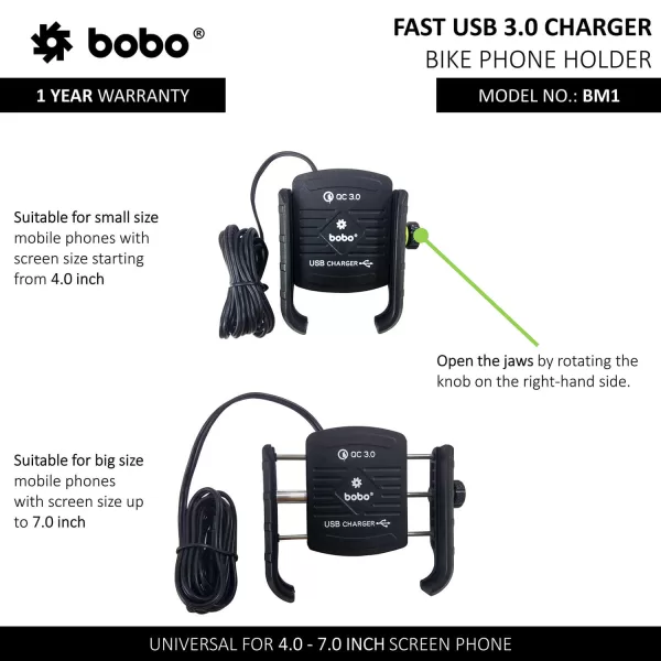 BOBO GEARS - MOBILE HOLDER - BM3 - CLAW GRIP ALUMINUM ( WITH FAST USB 3.0 CHARGER ) - Image 2