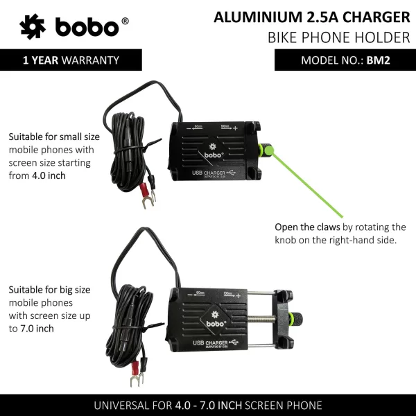 BOBO GEARS - MOBILE HOLDER - BM2 - CLAW GRIP ALUMINIUM ( WITH FAST USB 3.0 CHARGER ) - Image 3