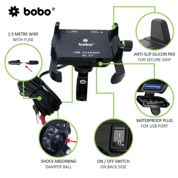 BOBO GEARS - MOBILE HOLDER - BM5 - CLAW GRIP ALUMINIUM ( WITH FAST USB 3.0 CHARGER ) - [Cloned #4018] - Image 2