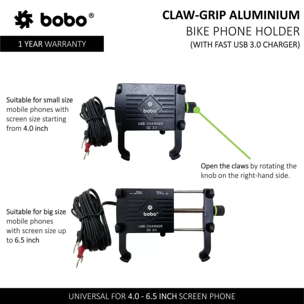 BOBO GEARS - MOBILE HOLDER - BM5 - CLAW GRIP ALUMINIUM ( WITH FAST USB 3.0 CHARGER ) - [Cloned #4018] - Image 3