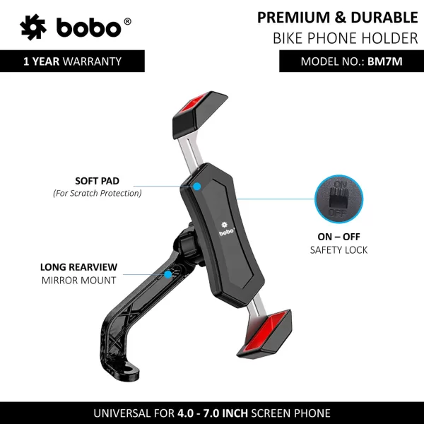 BOBO GEARS - MOBILE HOLDER - BM7M - DIAGONAL GRIP - LONG REAR VIEW MIRROR ATTACHMENT - Image 3