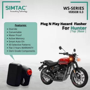 SIMTAC PNP HAZARD FLASHER - ROYAL ENFIELD | HUNTER | COMPATIBLE | WITH SWITCH [V6.0] |  ADAPTERMODULE | HNTR-WS6